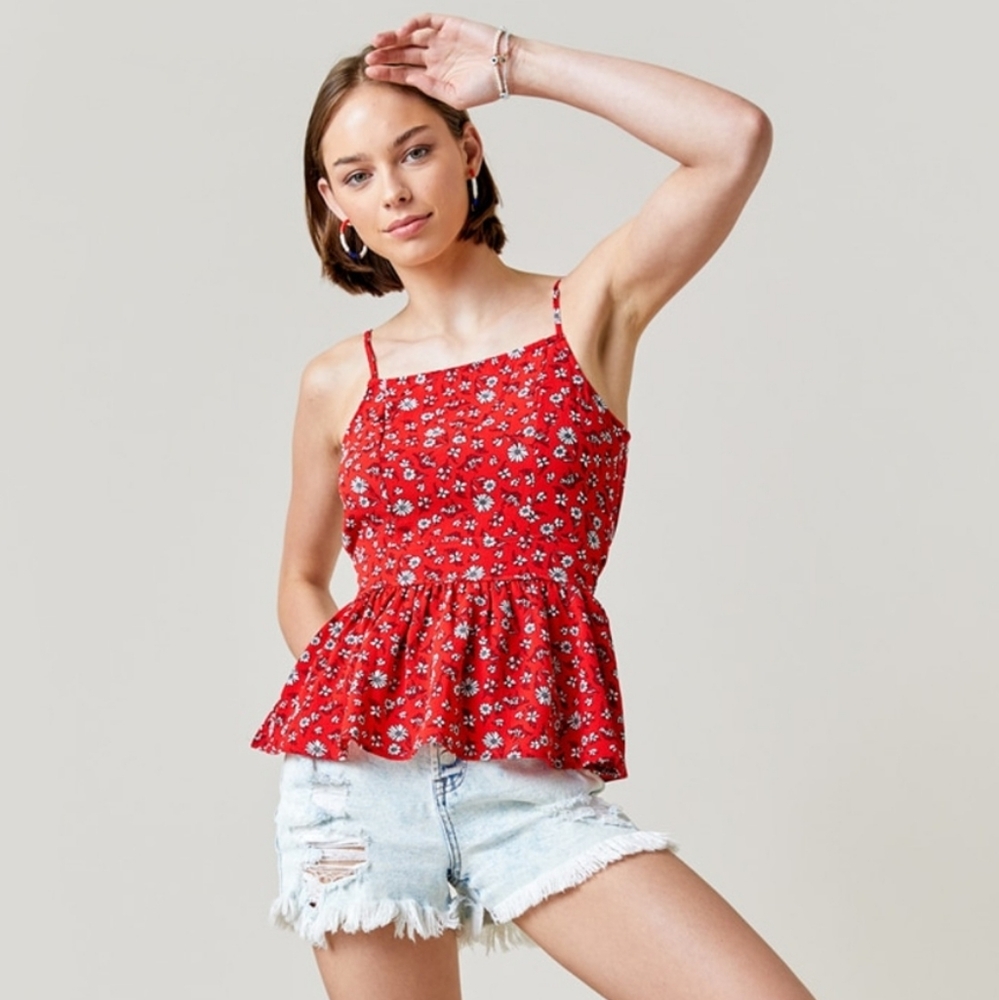 Francesca's Jun & Ivy Red Floral Peplum Top